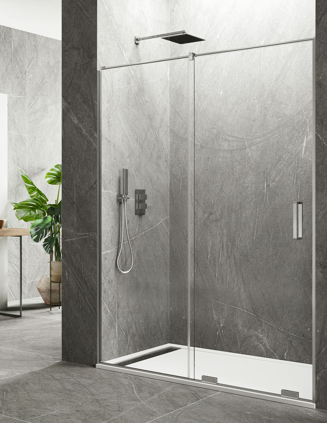 Frontale Duschkabine 1+1 KERES ohne untere oder obere Profile, 8 mm Glas