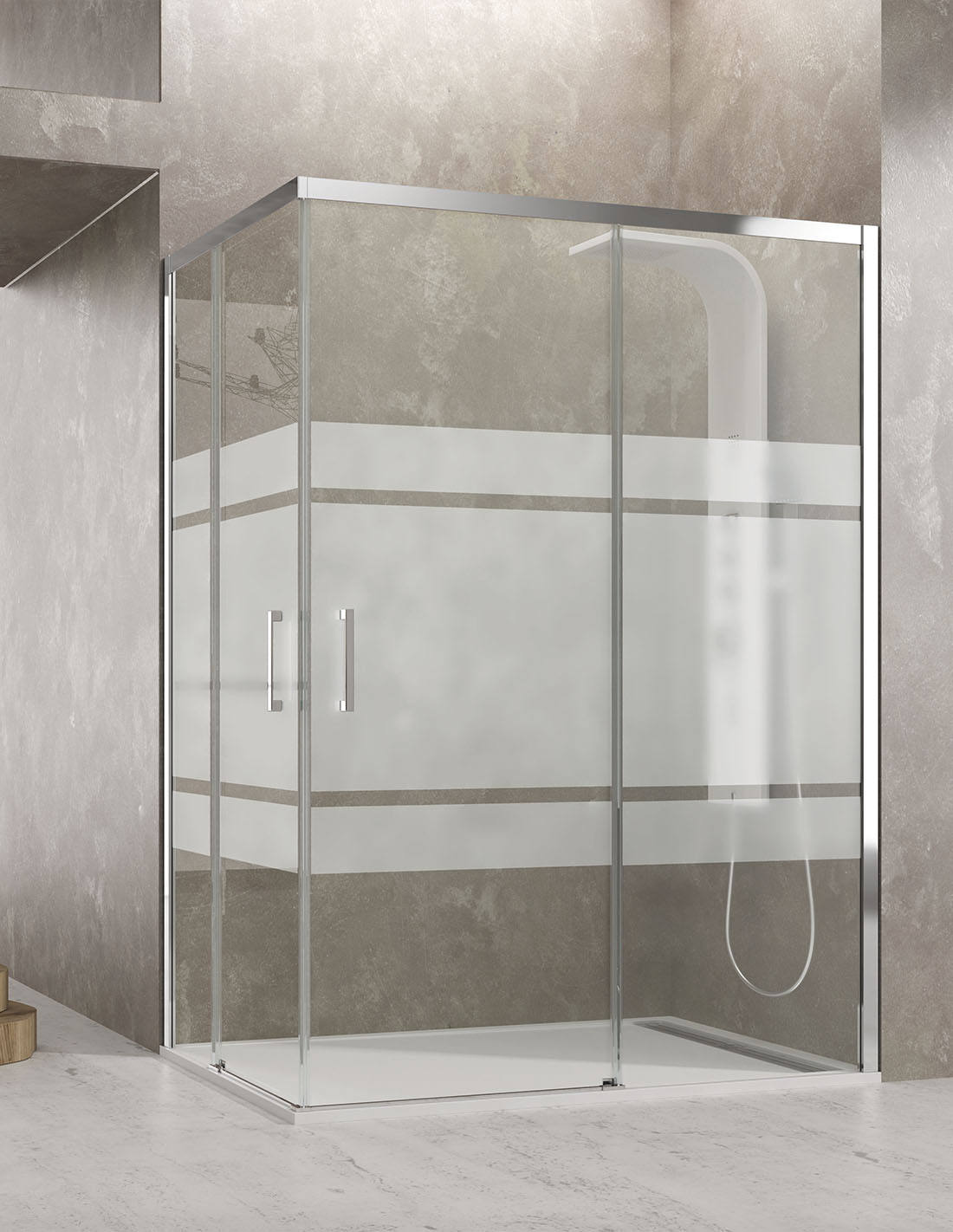 Hoekige douchewand CEOS 2+2 zonder onderprofiel 70x70 Cm, transparant glas
