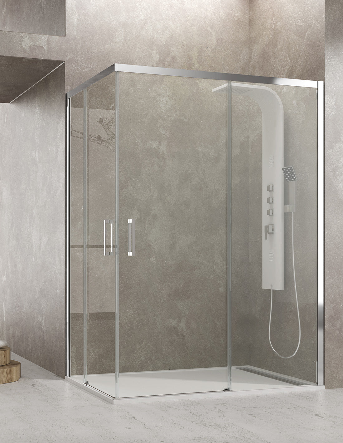 Mampara de ducha CEOS angular 2+2 sin perfil inferior 70x70 Cm Cristal Transparente