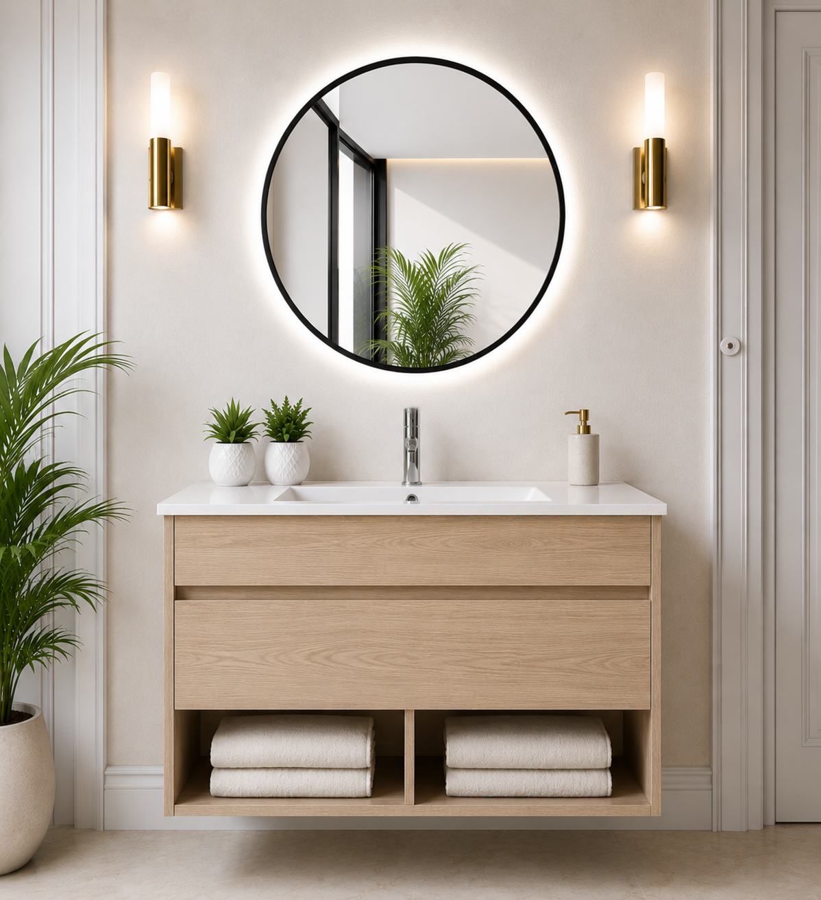 Hangend badkamermeubel NEBARI met lade en extra platte wastafel