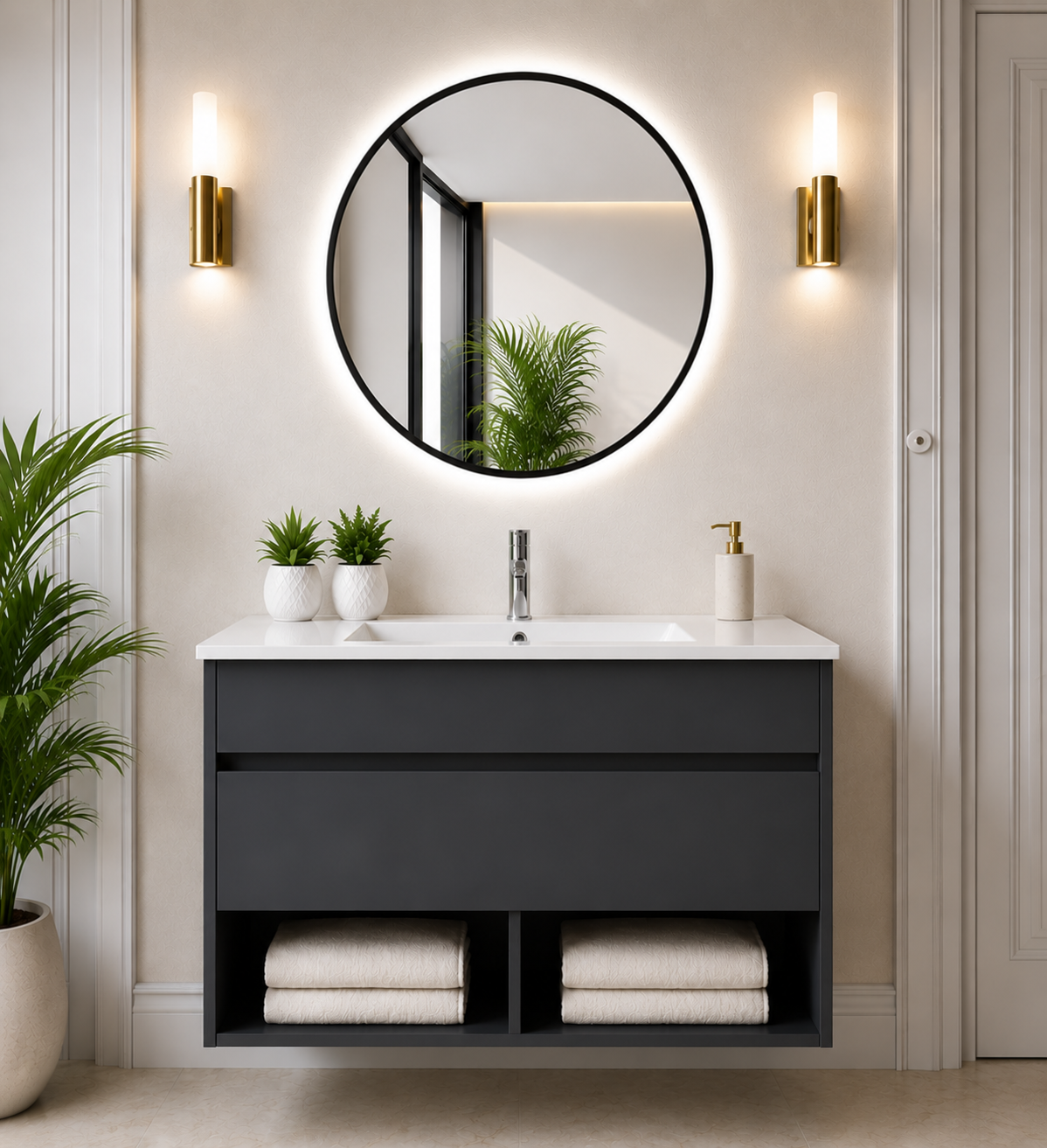 Hangend badkamermeubel NEBARI met lade en extra platte wastafel