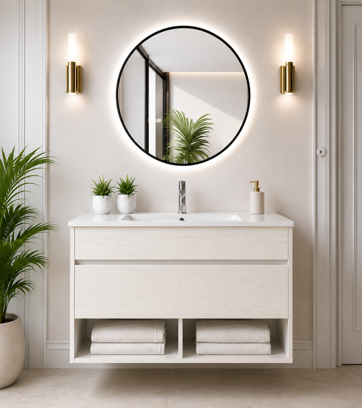 Hangend badkamermeubel NEBARI met lade en extra platte wastafel