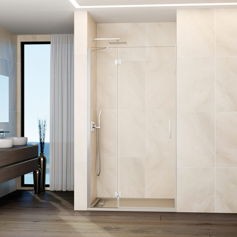 Frontdouchewand met vast paneel + draaideur met magneetsluiting GLASS