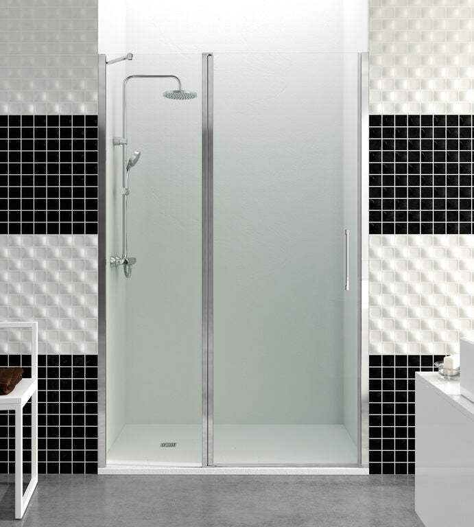 Frontdouchewand met vast paneel + draaideur met profielsluiting OPEN