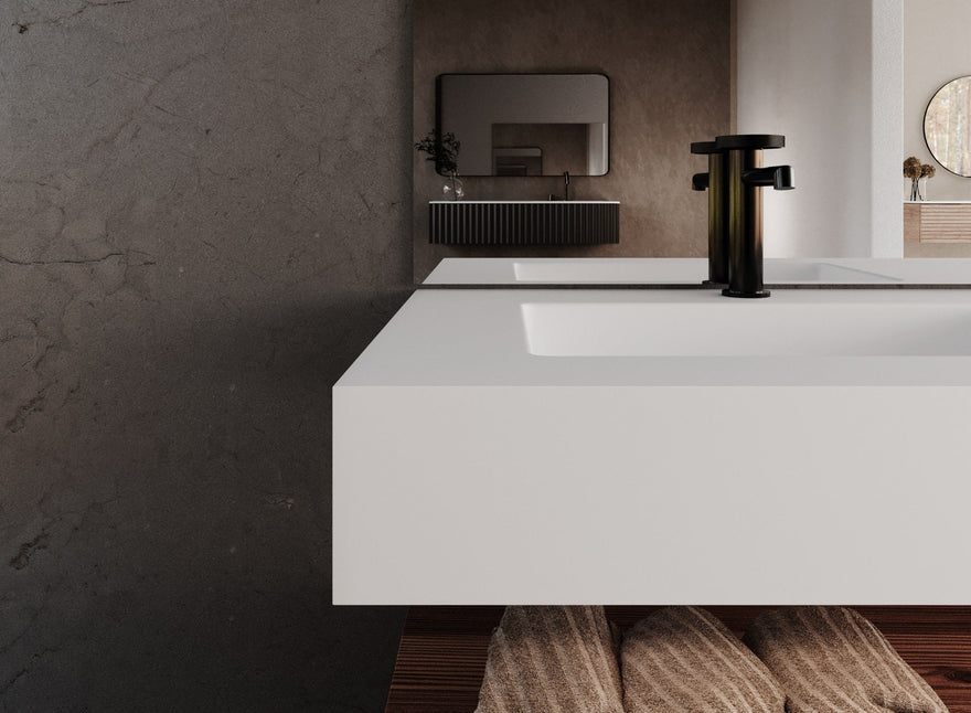 LEX Solid Surface wastafelblad met 1 onderbouwwasbak, voorpaneel tot 12 cm